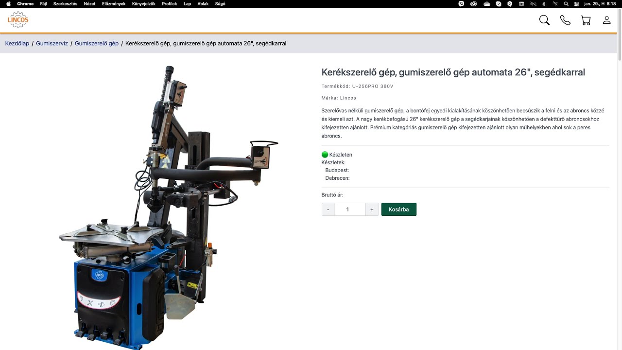 Lincos® U-256PRO Kerékszerelő gép, gumiszerelő gép összeszerelése