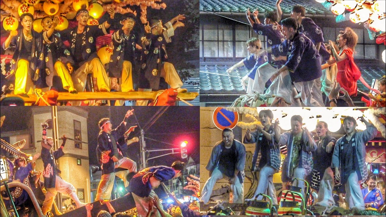 中条祭り2024 4台 あおり合い (北組·神明組·本組·驛新組) 2024.9.05 新潟県 胎内市 山車 荒惣十字路にて