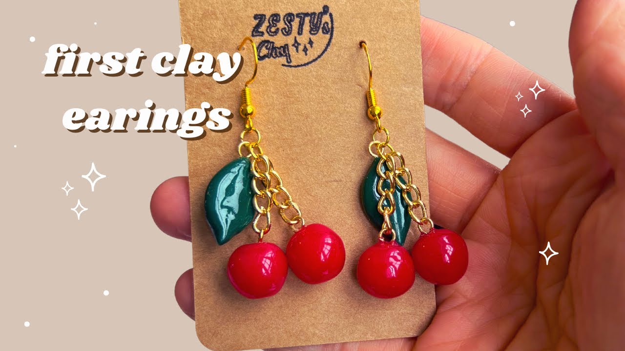 I tried making clay earrings for the first time… here’s how it went 🍒✨