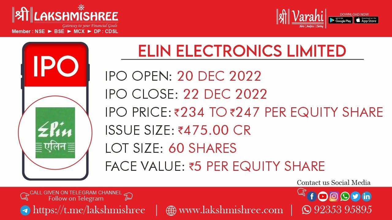 Elin Electronics Limited IPO| IPO Details| Review| Apply or Not| Lakshmishree Investments