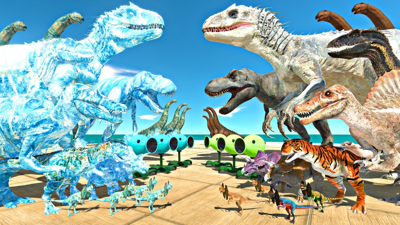 Dinosaurs Fights in Plants Arena | Ice Itself vs Indominus Rex - Animal Revolt Battle Simulator