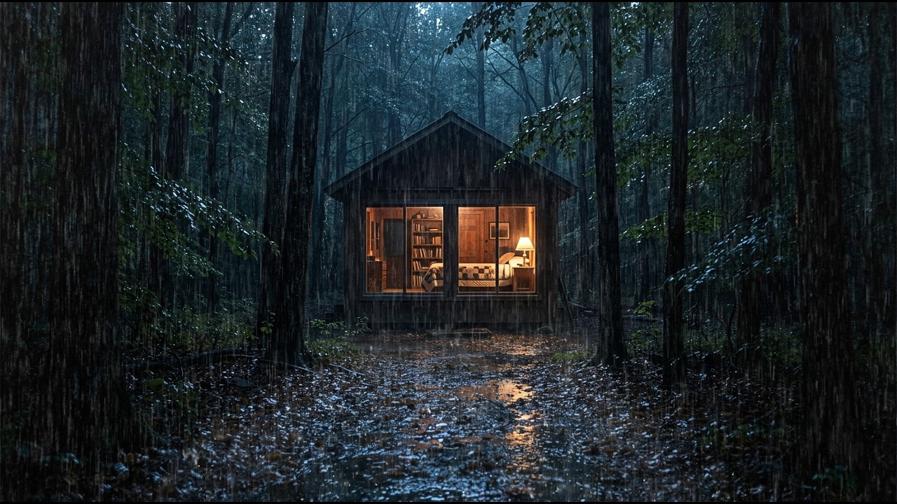 🌧️ Fall Asleep to Heavy Rain Sounds | Cozy Cabin in the Forest at Night