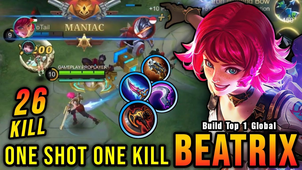 26 Kills + MANIAC!! Sidelane Beatrix One Shot One Kills - Build Top 1 Global Beatrix ~ MLBB