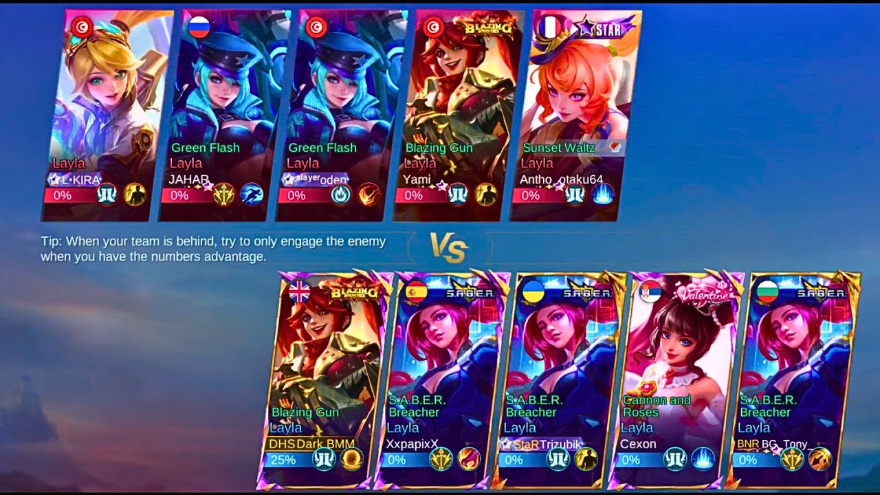 MIRROR MODE team LAYLA VS team LAYLA Mobile Legends Bang Bang