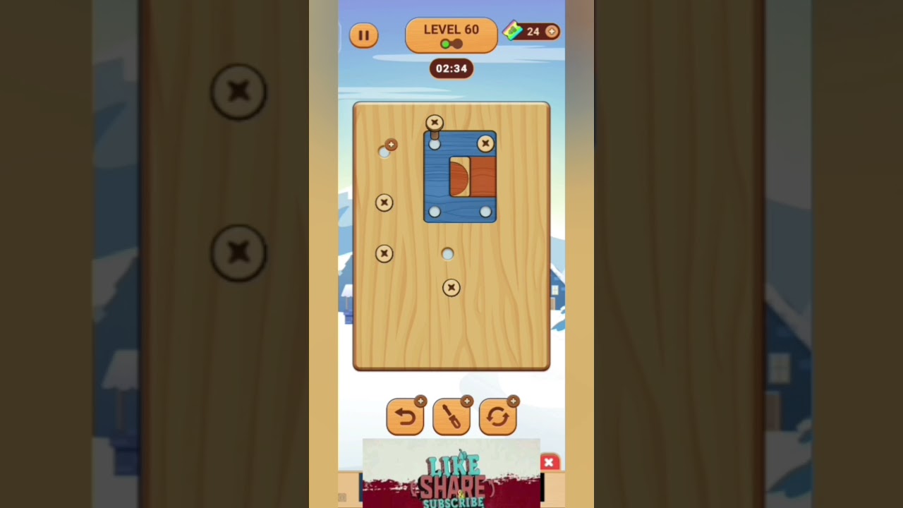 wood nuts & bolts , screw level 60 complete 💯 ✅ (#puzzlegame #iqgame @Screwdrivergamingoffical)