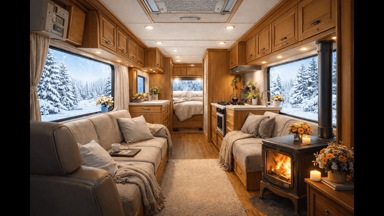 Cozy Motorhome & Snowy Forest ❄️ Relaxing Winter Piano Jazz for Study, Work and Focus 🎹