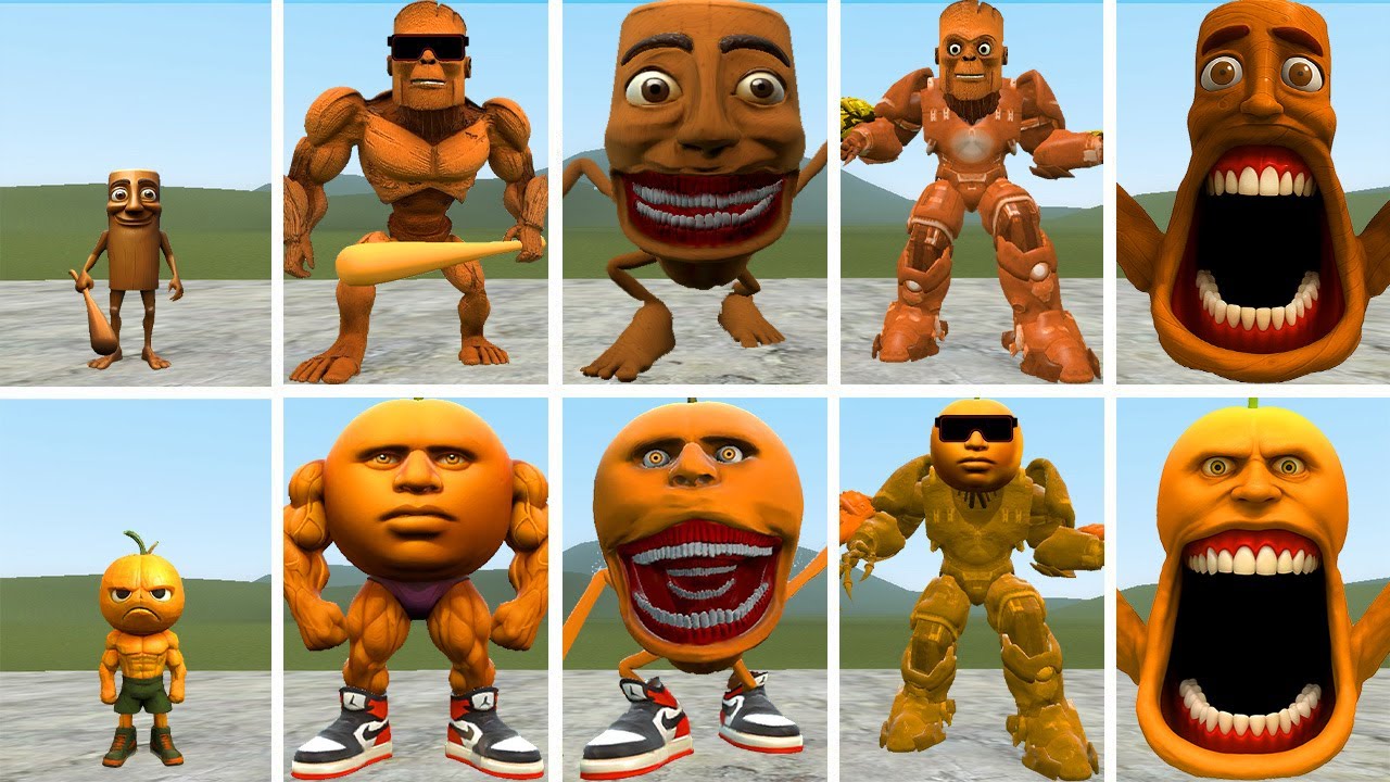 HELLO: ALL THE EVOLUTIONARY FORMS OF THE MONSTER TUNGTUNG SAHUR VS THE MONSTER ODINDINDUN IN GMOD!