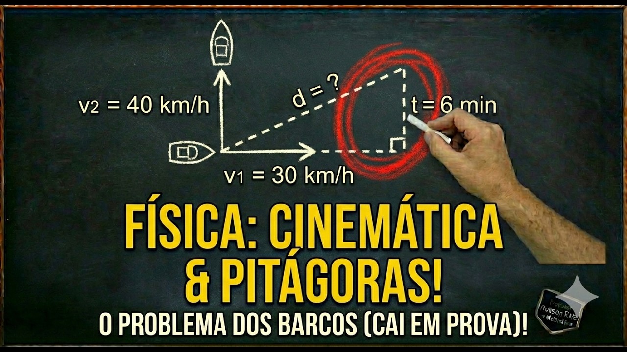 Física Cinemática: O Problema dos Barcos (Velocidade + Pitágoras) 🚤📐 | Cai em Prova!