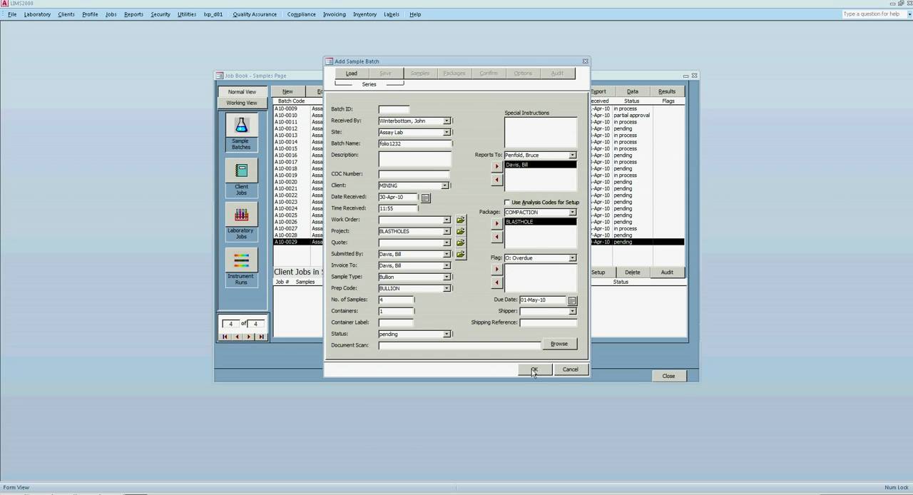 Login Sample in the Laboratory Information Management System