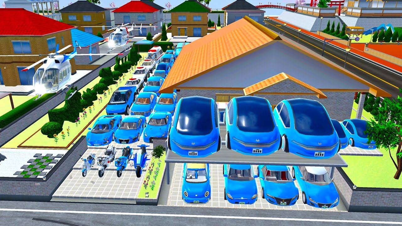 COLLECTION ALL BLUE CARS & POLICE CARS AT HOME GIRLS - Sakura School Simulator 🚙🚓🚑🚒