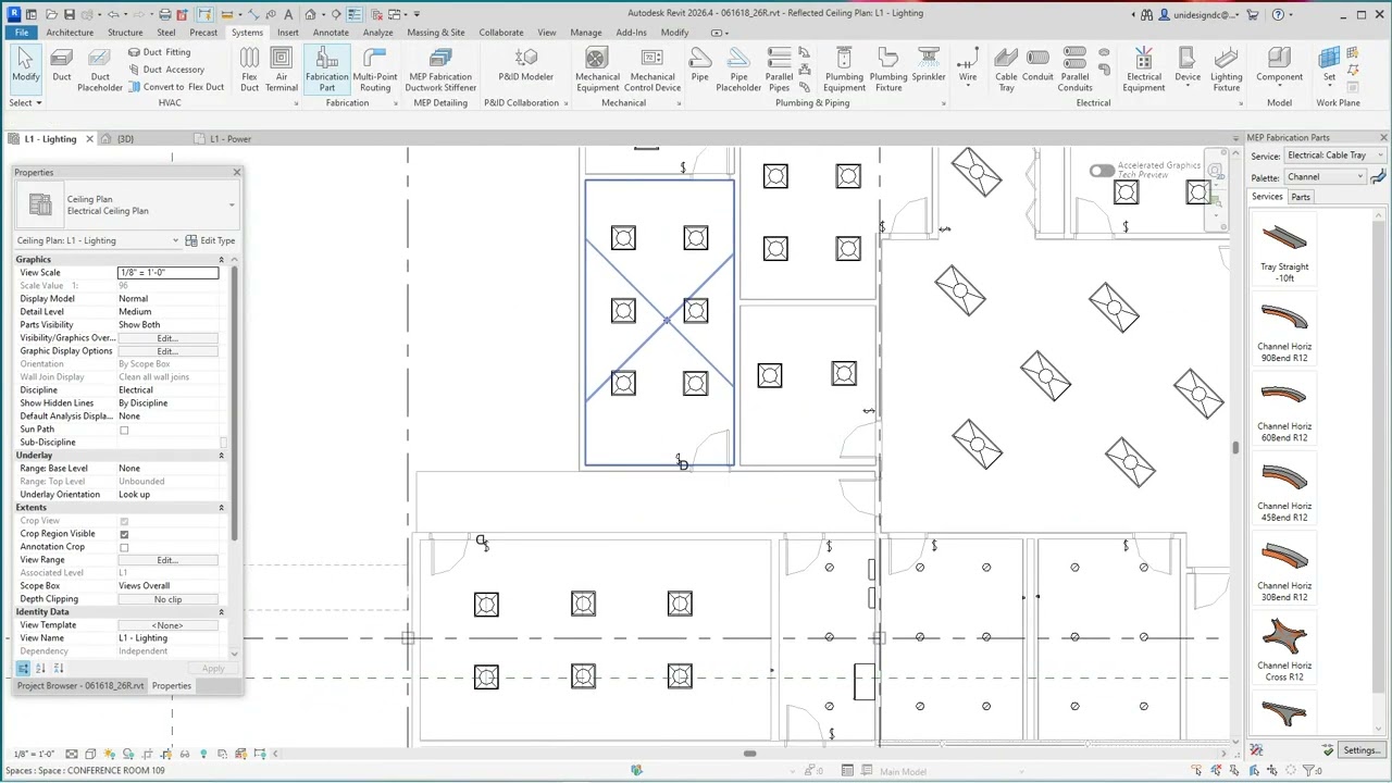 Revit 2026 MEP: Размещение выключателей света и силовой цепи.