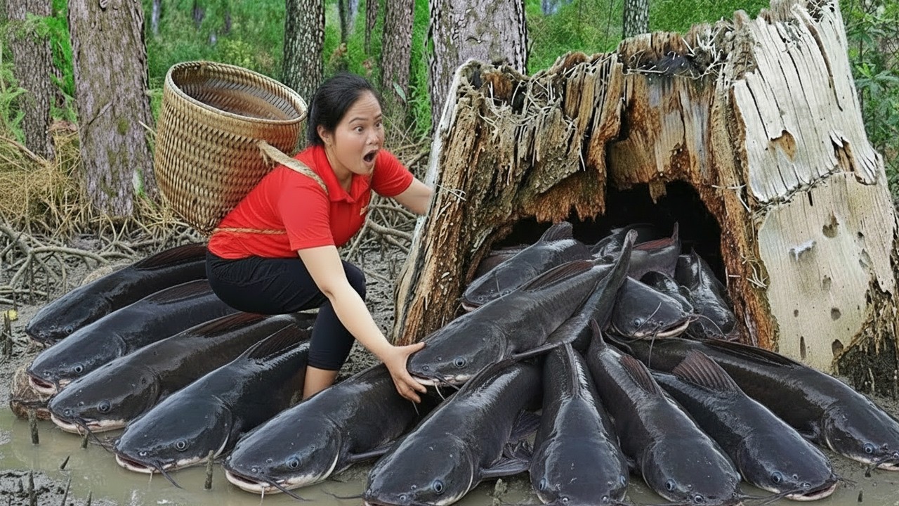 Harvesting 1000+ Giant Black Hybrid Catfish in the Forest & Goes to Market Sell — Off the Grid