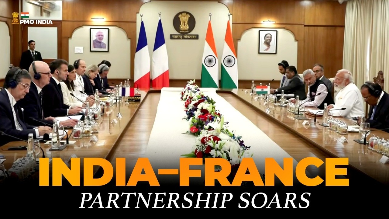 PM Modi, French President Emmanuel Macron hold delegation-level talks in Mumbai