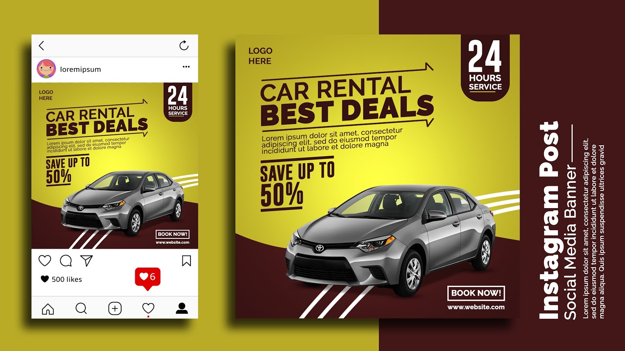 How to Design Car Rental Social Media Banner | Photoshop Tutorials