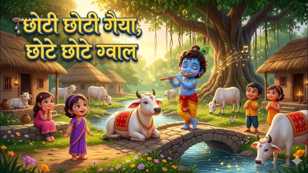 Little Krishna Song l छोटी छोटी गैया छोटे छोटे ग्वाल l Krishna Bhajan l Krishna Song #cartoon #kids
