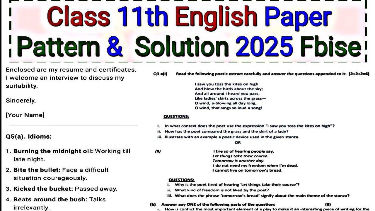 Class 11th English paper pattern and solution 2025 |  English paper pattern 11th class | Fbise 2025