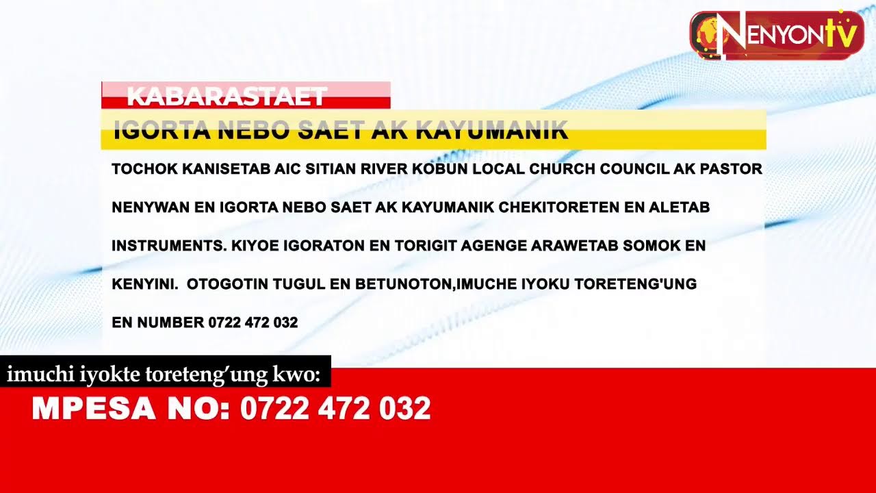 NENYON TV NEWS AK CYNTHIA TERER Directed By ALLAN KIPCHIRCHIR