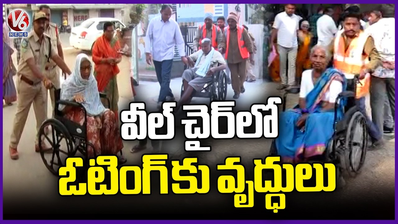 Municipal Voting : Old People Arriving To Polling Station In Wheelchairs To Cast Their Votes | V6