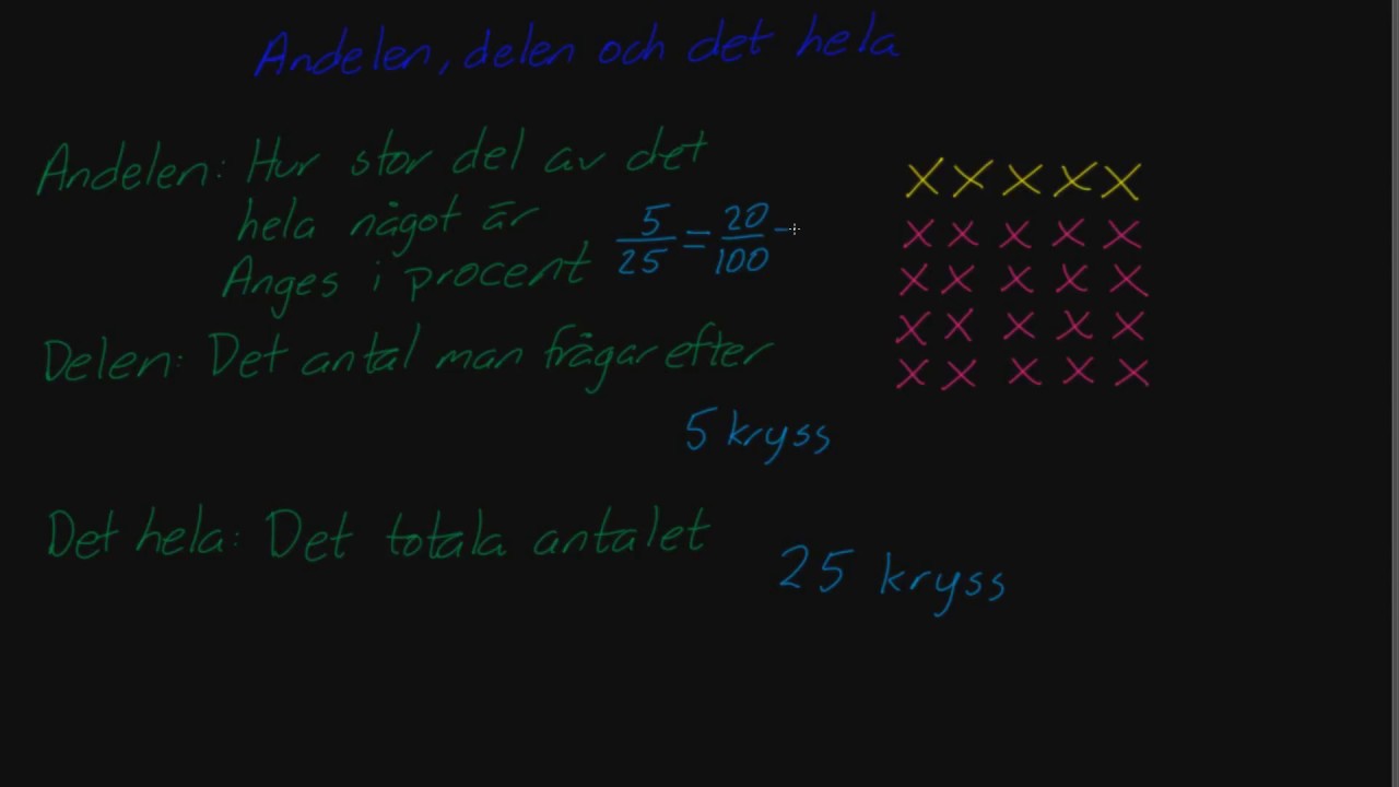 Andelen, delen och det hela - Bråk och procent - Åk 7 och 8