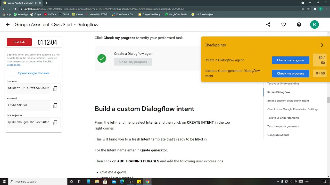 Google Assistant: Qwik Start - Dialogflow | Qwiklabs [GSP263]