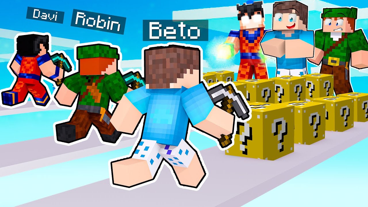 FAMÍLIA ARQUEIRA NA CORRIDA DE LUCKY BLOCK COM ARMADILHAS NO MINECRAFT!