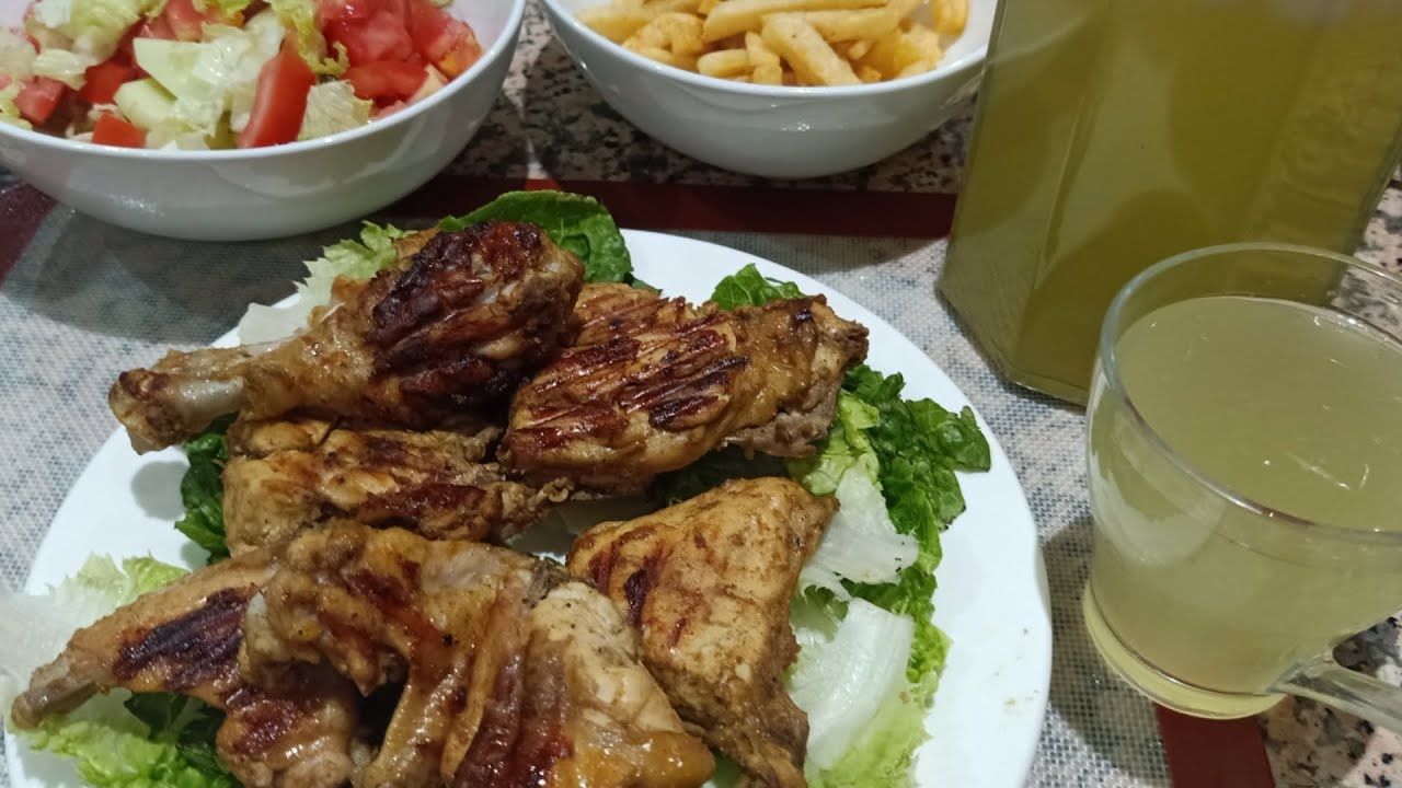 حصري دجاج مشوي في المقلاة بلا فاخر ولا فران بتثبيلة روعة لذيذ بزاف مع ليمونادا منعشة.