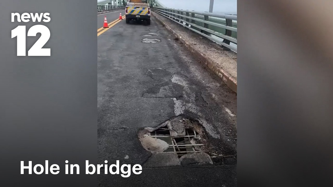 На видео видна дыра и отсутствующий бетон на мосту, ведущем на остров Файр-Айленд | News 12