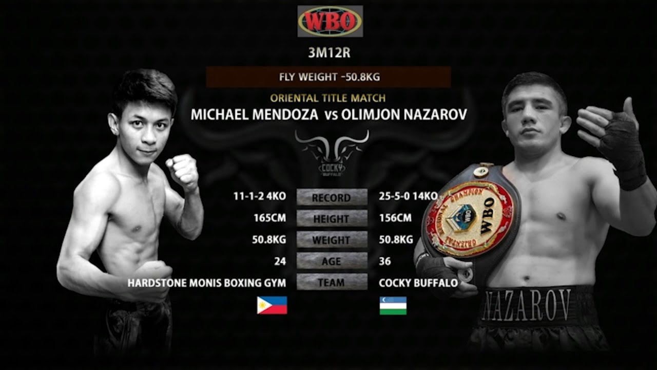 WBO ORIENTAL DEFENSE MATCH / Trận bảo vệ Đai WBO Oriental  OLIMJON NAZAROV vs MICHAEL MENDOZA