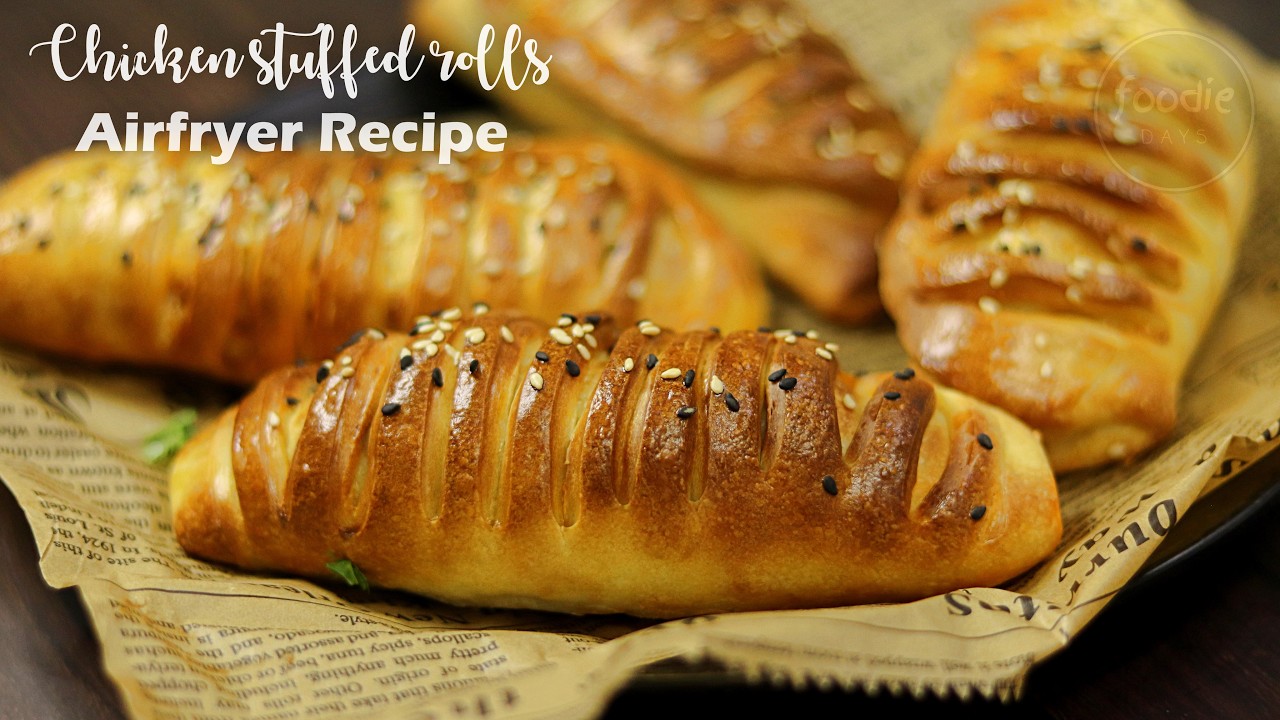 Soft & Fluffy Chicken Bread Rolls #chickensuffedrolls #airfryerchickenrolls #chickenbuns