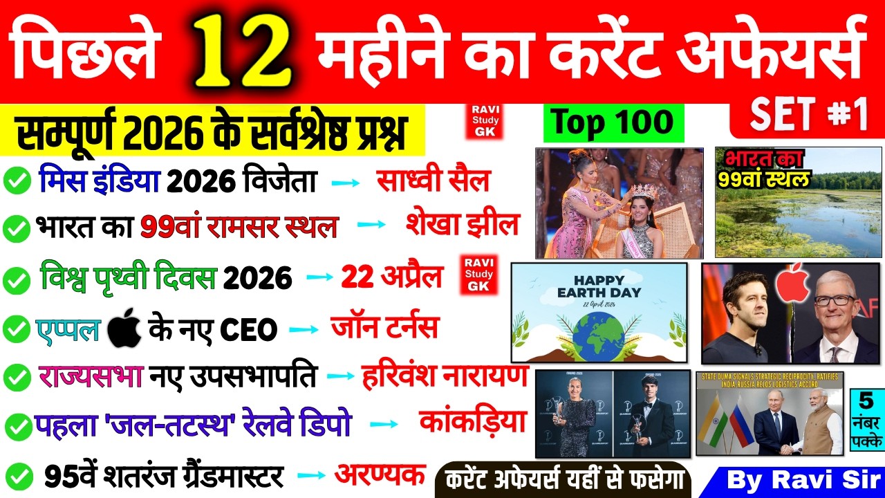 Last 12 Months Current Affairs 2026 | January 2026 to July 2026 | Imp ssc cgl ntpc railway group d