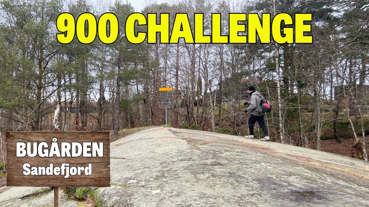 Discgolf i Bugården i Sandefjord . Det blir en 900 challenge med Discgolferen