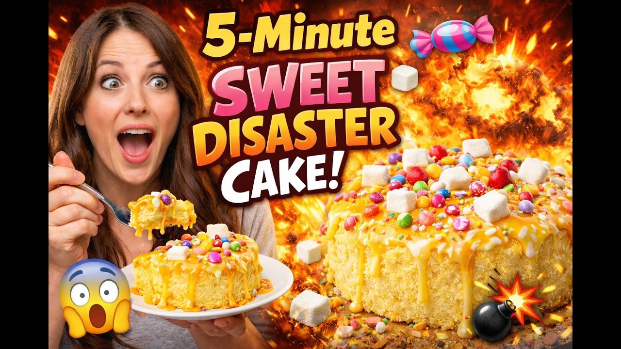5 Minute Sweet Disaster Cake 🍬💥