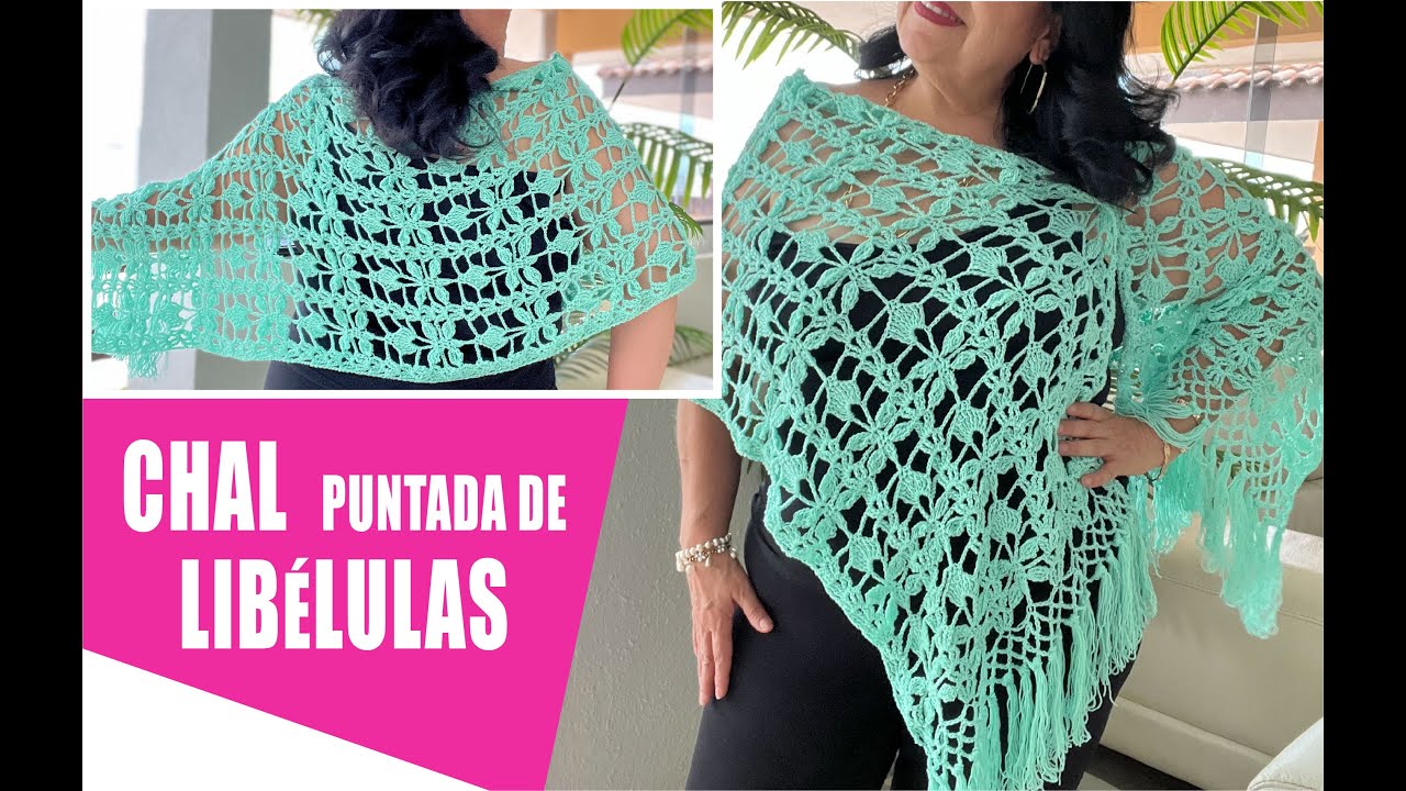 CÓMO TEJER UN CHAL EN CROCHET CON PUNTADA DE LIBÉLULAS 💙 💚 💙  Muy Fácil | Yo Tejo con LAURA CEPEDA