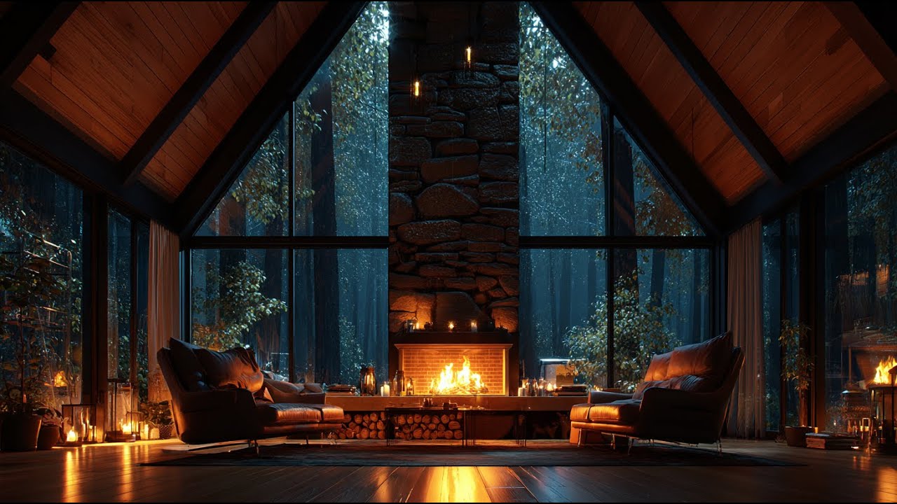 Safe Inside a Glass House While Heavy Rain Falls Outside | Smooth Piano Jazz