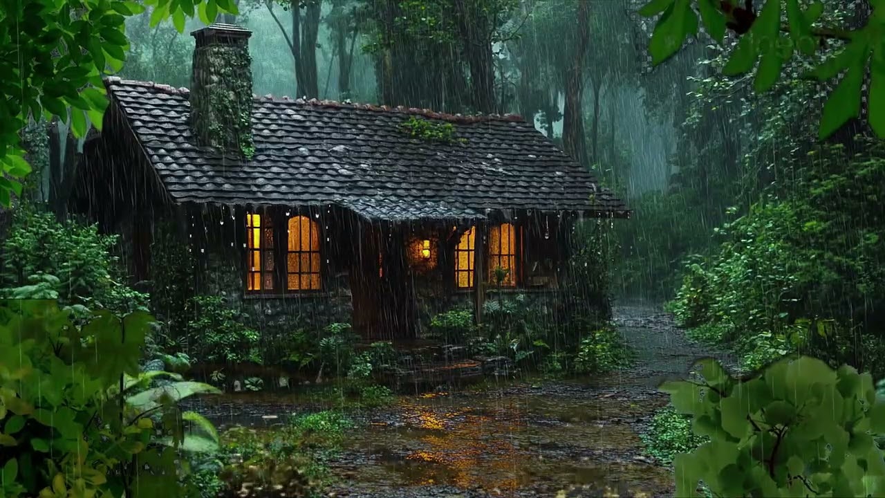 Rain Sounds for Instant Sleep.  Soothing Forest Cabin