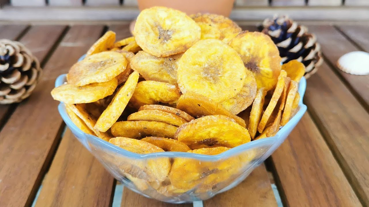 Chips de platano para picotear receta fácil,barato y sin freir |