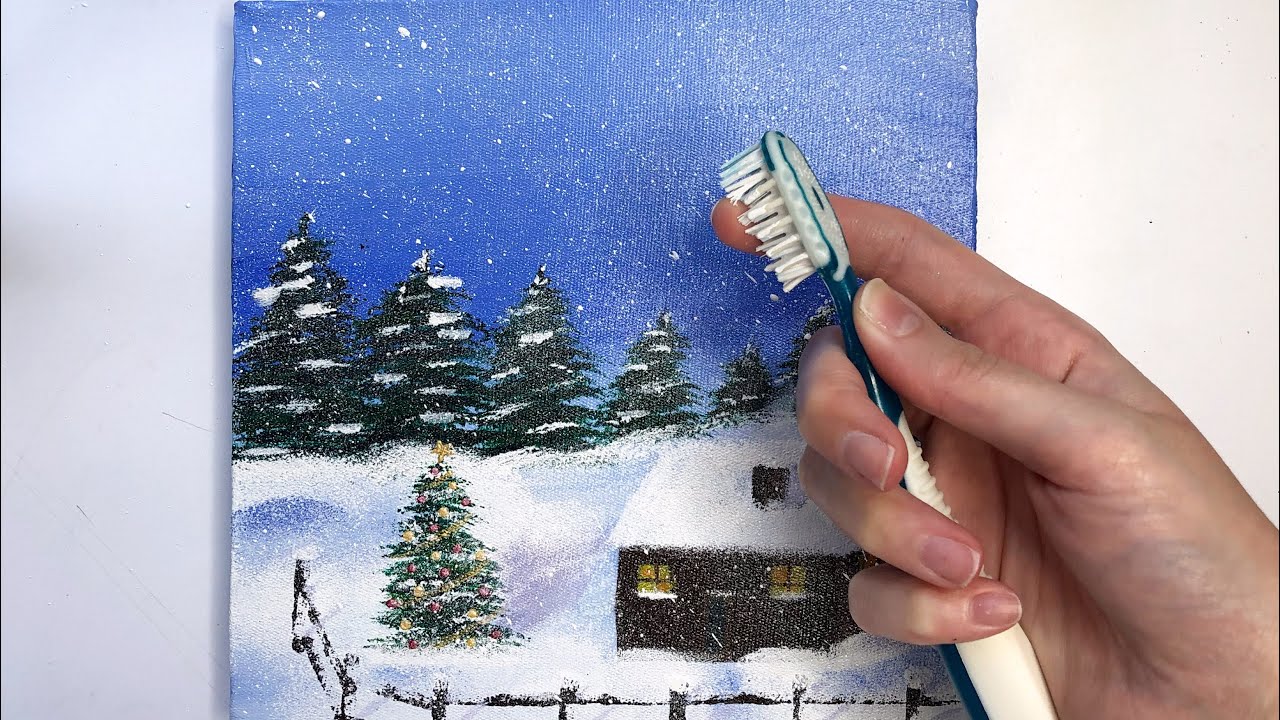 Snowy christmas landscape painting tutorial - Acrylic painting techniques for beginners