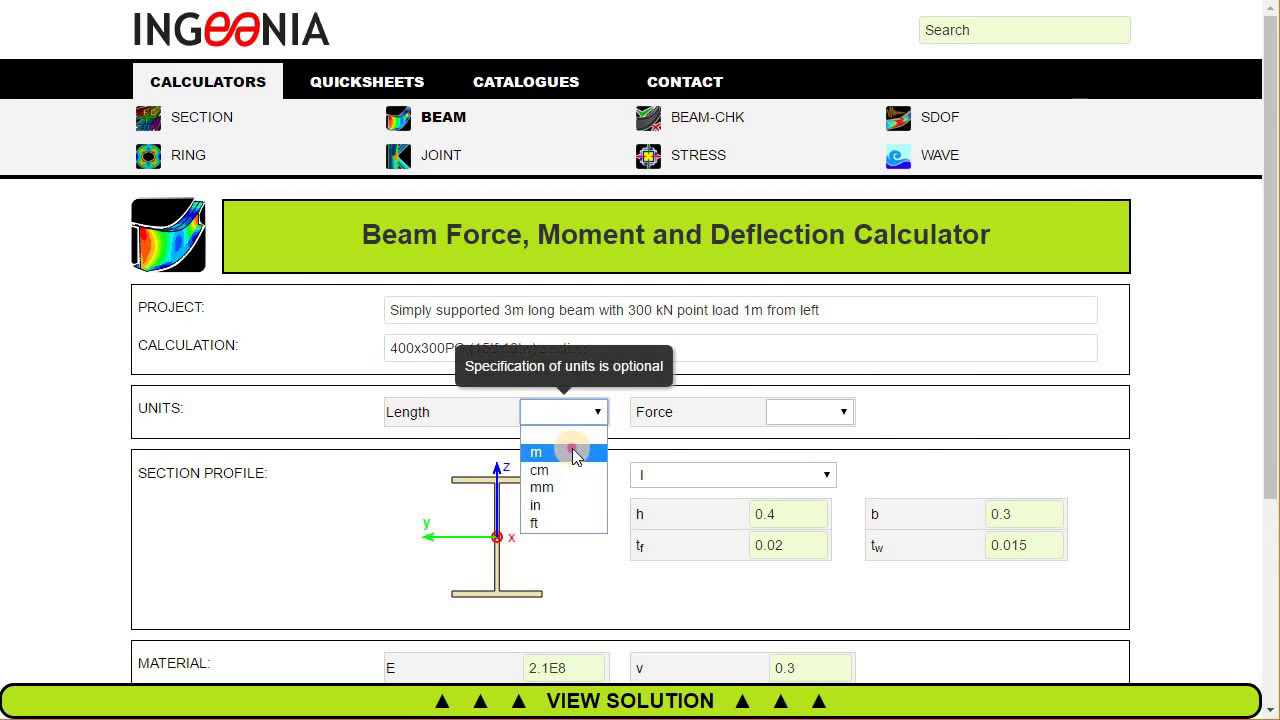 Calculation of forces and deflection of a beam