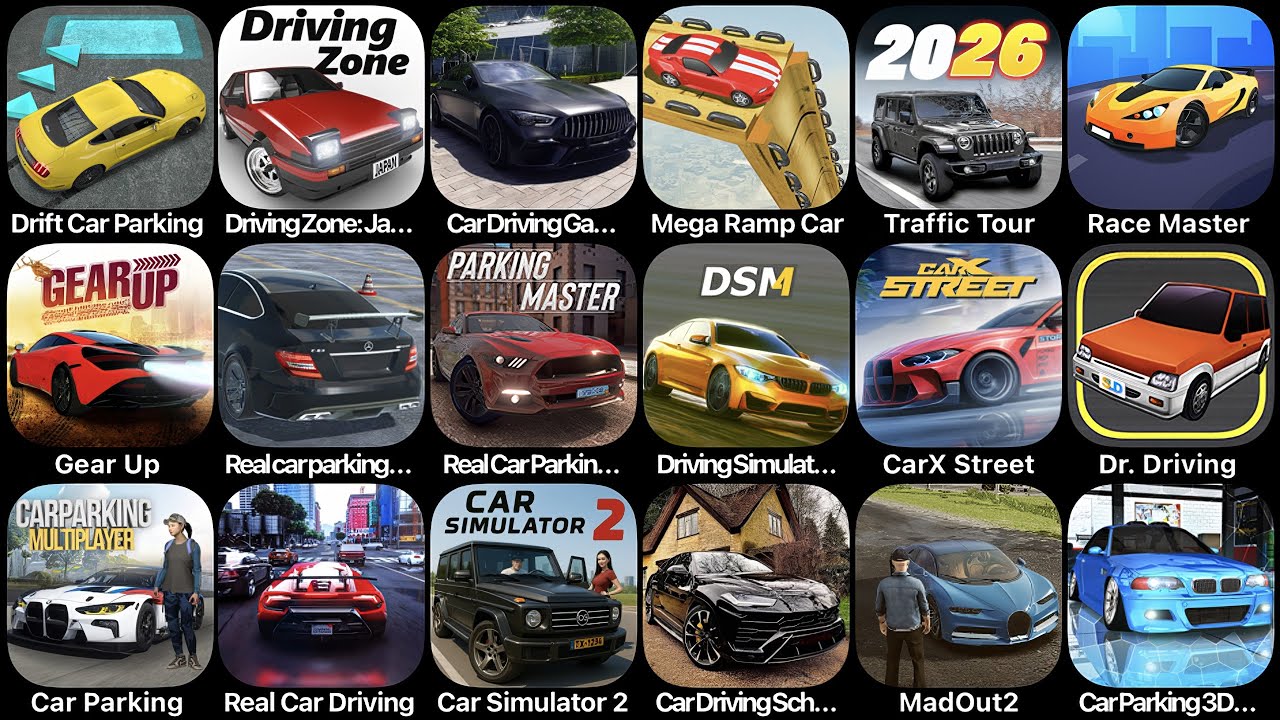 Drift Car Parking,Gear Up,Car Parking Multiplayer,Car Simulator 2,Car Parking 3D,Traffic Tour