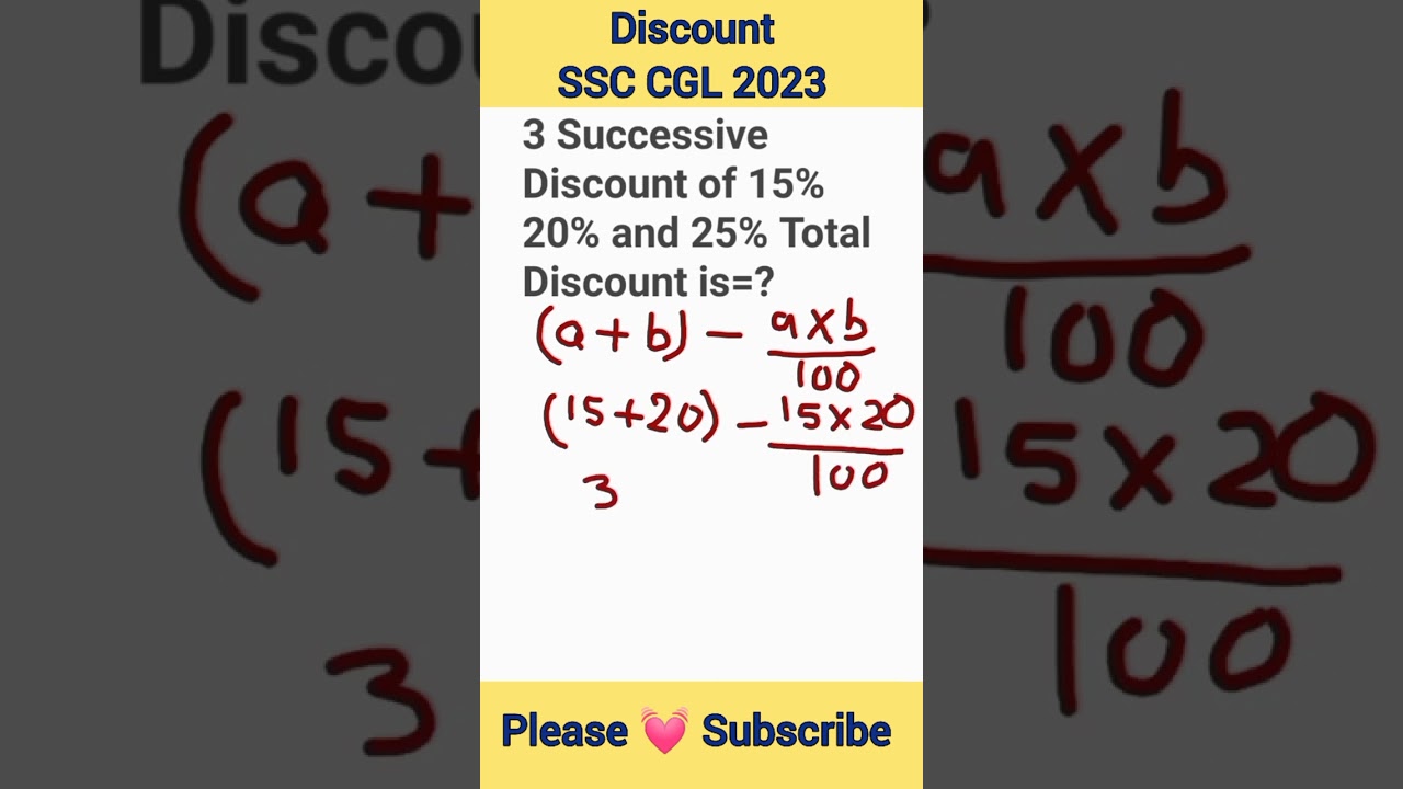 ▶️ SUCCESSIVE DISCOUNT TRICKS ! क्रमागत बट्टा ! SSC CGL 2023 ! #maths #shorts