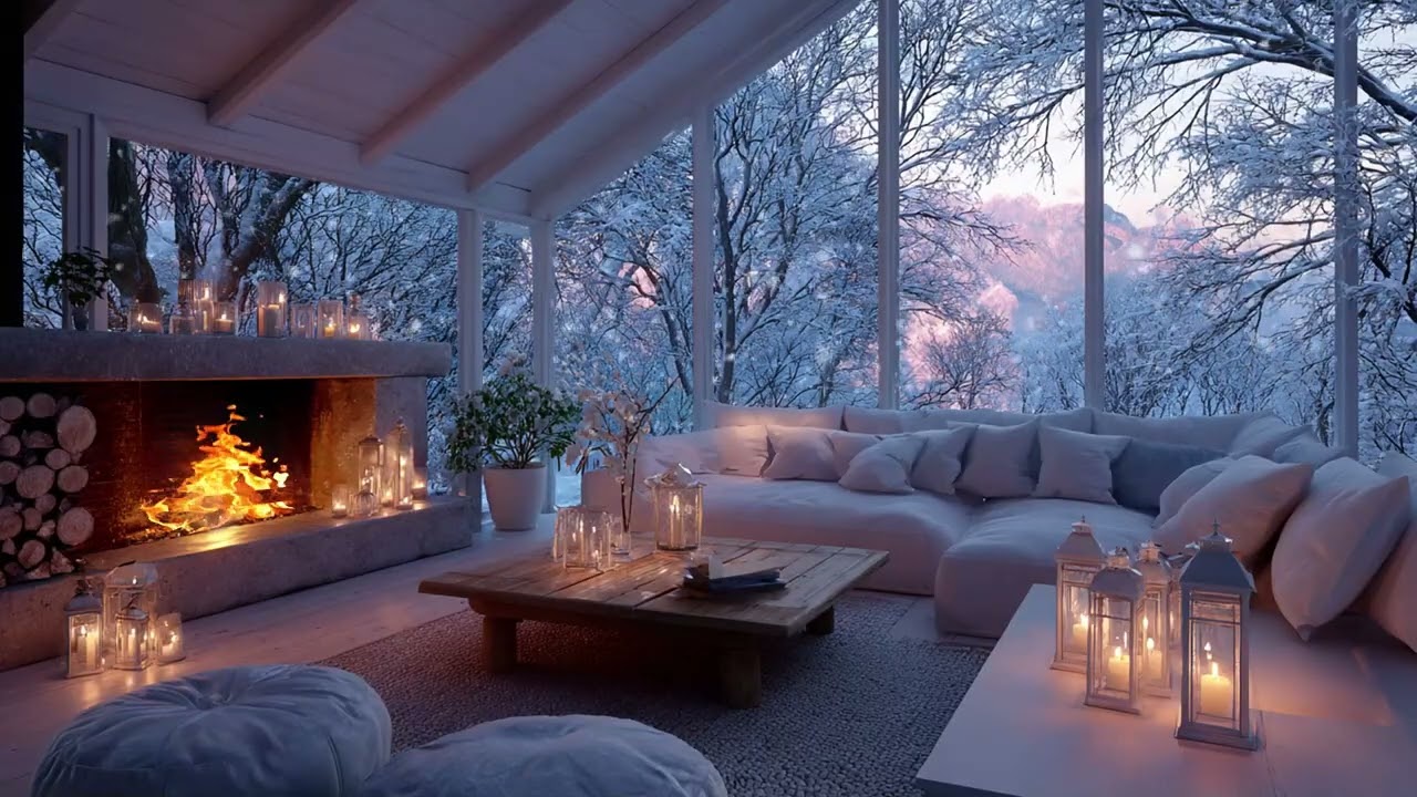 🎹 3 Hours Cozy Piano Room | Gentle Winter Tunes with Snow and Fireplace | Sleep Study Relax Healing