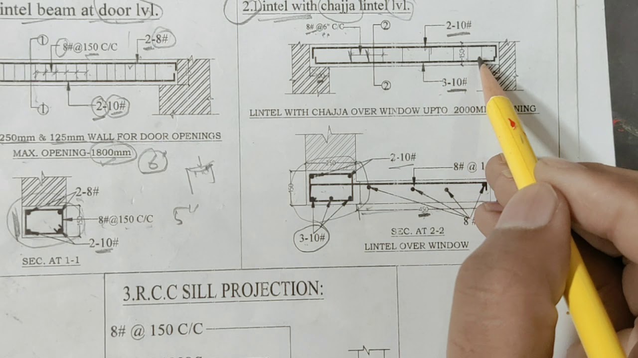 How To Study Lintel and Chajja Reinforcement Drawing At Site | Steel Bar Provide in RCC Lintel Chajj