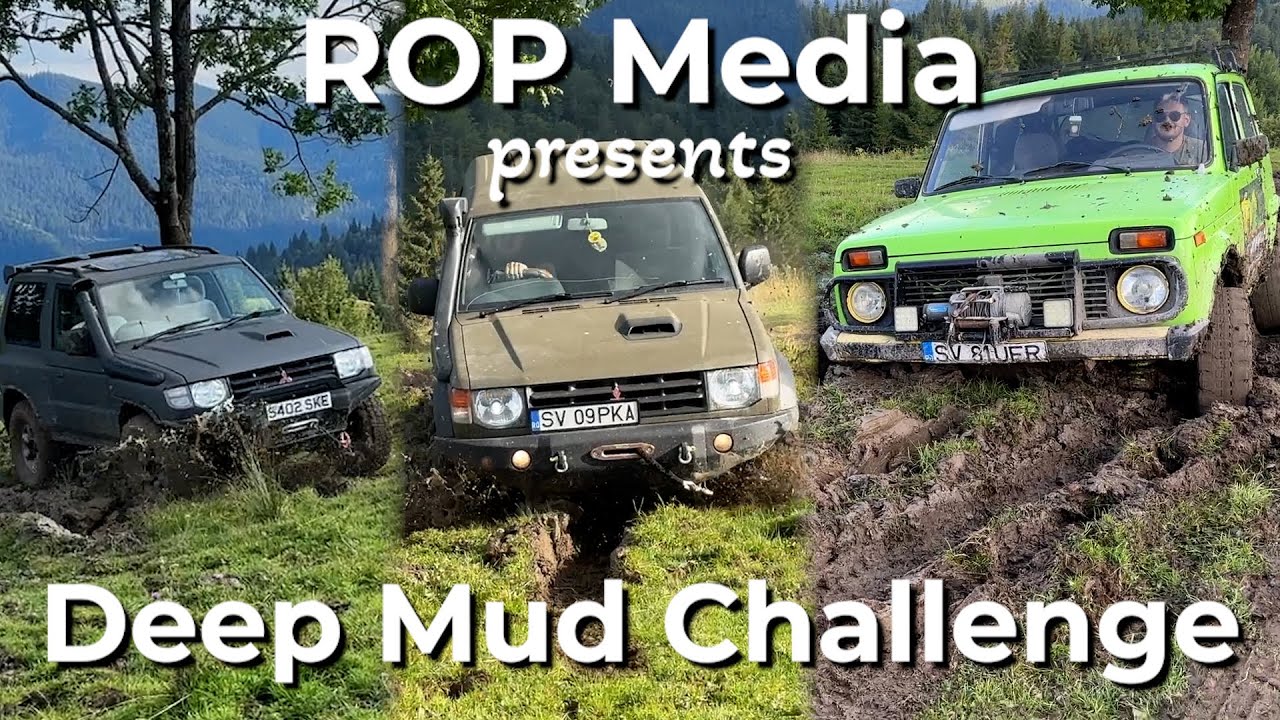Mitsubishi Shogun VS Lada Niva VS Shogun Short in Deep Mud Hole
