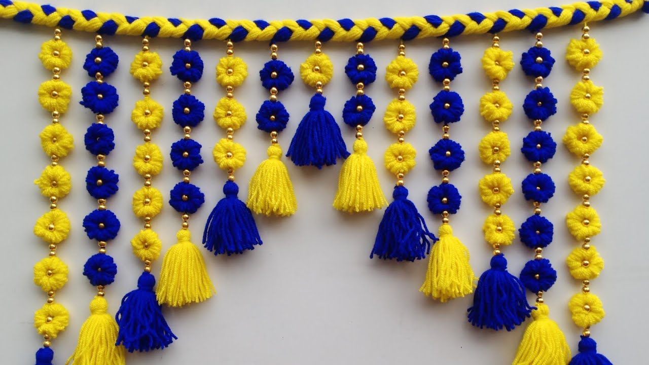 ऊन से बनाए दरवाजे के लिए तोरण डिजाइन/Woolen flower door toran/Unn ki jhalar/Long jhalar banana/toran