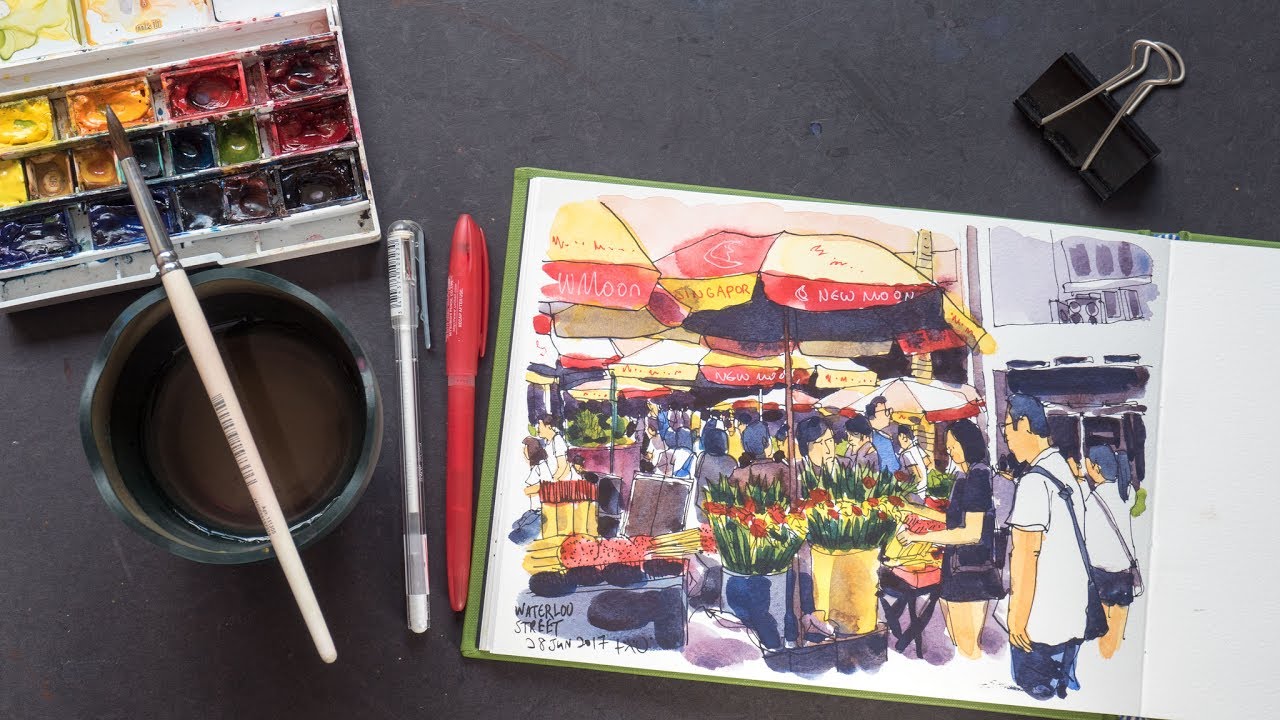 Waterloo Street Stalls Sketch (Timelapse)