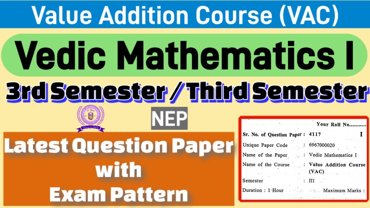 Vedic Mathematics 1 Value Addition Course (VAC) 3rd Semester question paper du sol #3rdsemester #pyq