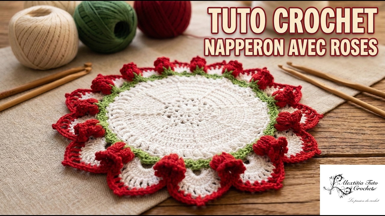 Napperon avec rose au crochet @AlextitiaTutoCrochet