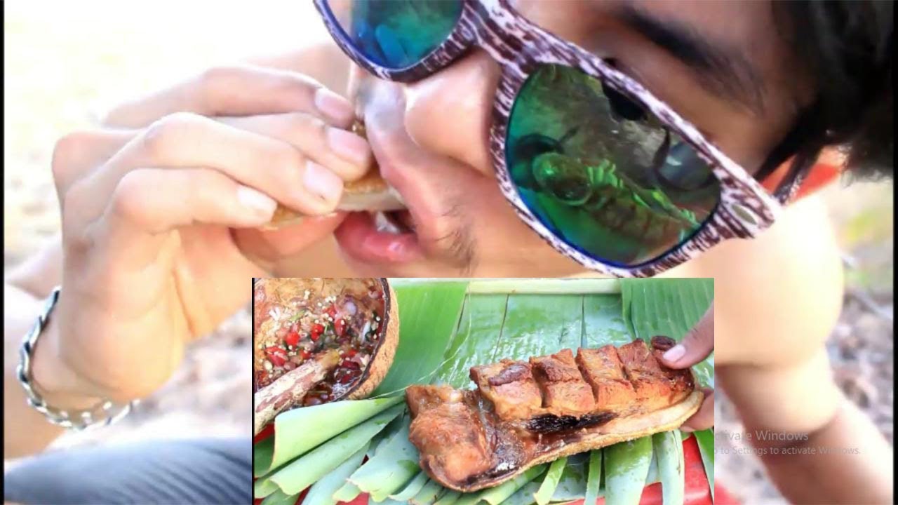#Funny Primitive cooking show - Cooking pork skin and eating #delicious-Cooking With PuTin :D