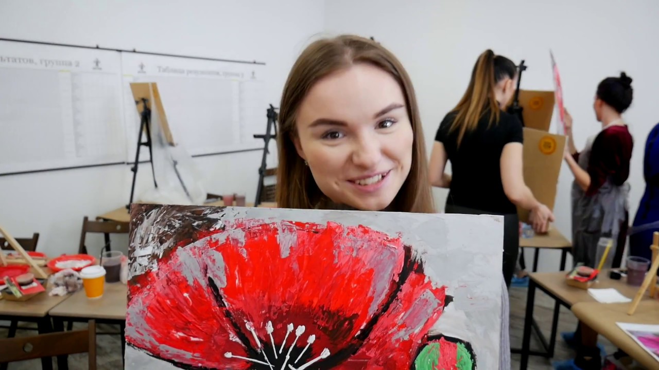 HOBBY ROOM Корпоративный мастер-класс. Поэтапное рисование. Картина акрилом. Картина Мак.