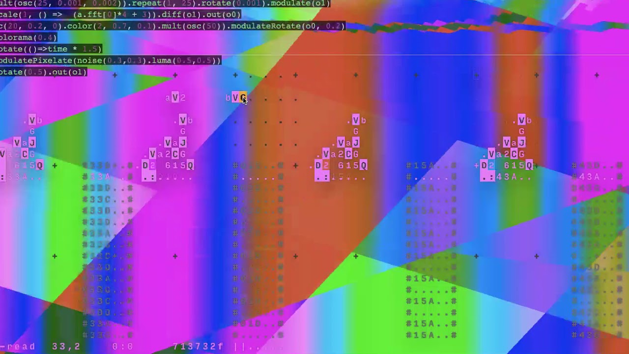 first live coding performance using ORCA & Hydra - techno beat